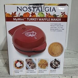 NEW Sealed MyMini Turkey Waffle Maker 5" Compact Size Red Color Thanksgiving‎